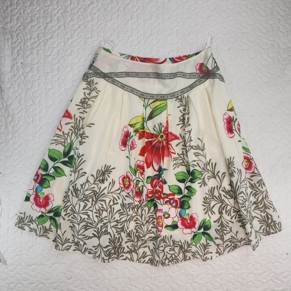 Cotton Skirt Garden Party Floral MIDI Elegant Tropical Preppy LARGE waist 30"